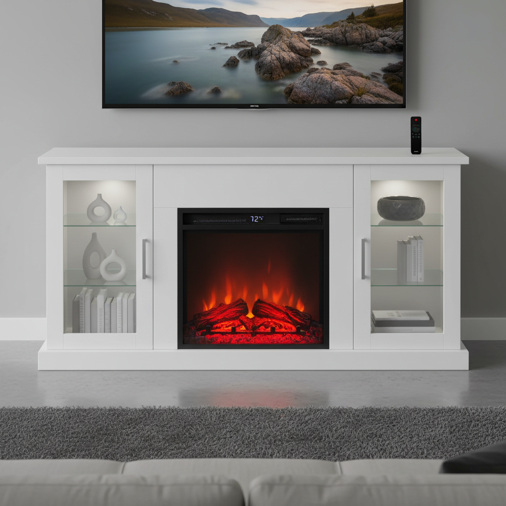 Fireplace TV Stand for TVs up to 65 Inch with Side Cabinets and Remote Control