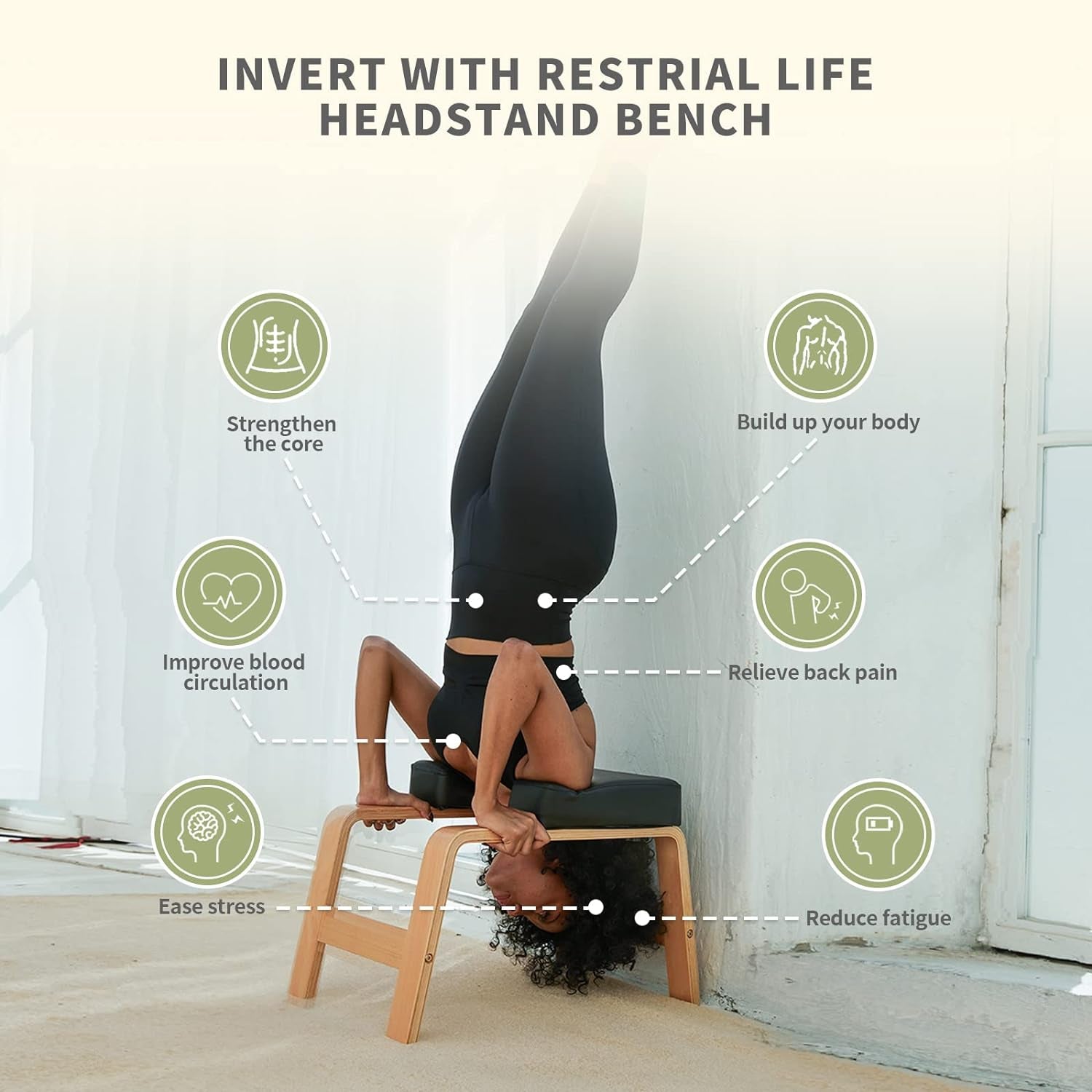 Yoga Headstand Bench- Stand Yoga Chair for Family, Gym - Wood and PU Pads - Relieve Fatigue and Build up Body (White), 25*16.14*15.75Inch
