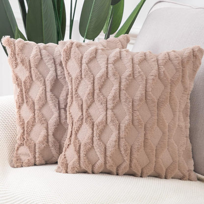 Set of 2 Soft Polyester Short Wool Velvet Decorative Throw Pillow Covers 26X26 Inch Light Brown Square Luxury Style Cushion Cases European Pillow Shell for Sofa Bedroom