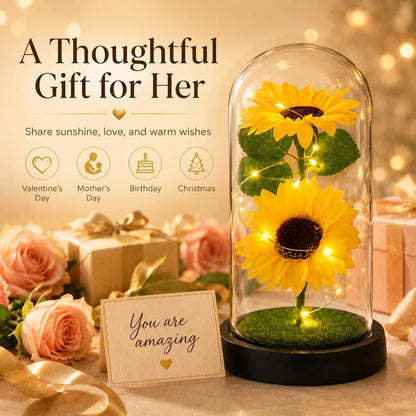 Mothers Day Sunflower Gifts for Women,Sun Flowers Home Decor,Preserved Sunflower in Glass Dome,Present for Christmas,Birthday,Mothers Day