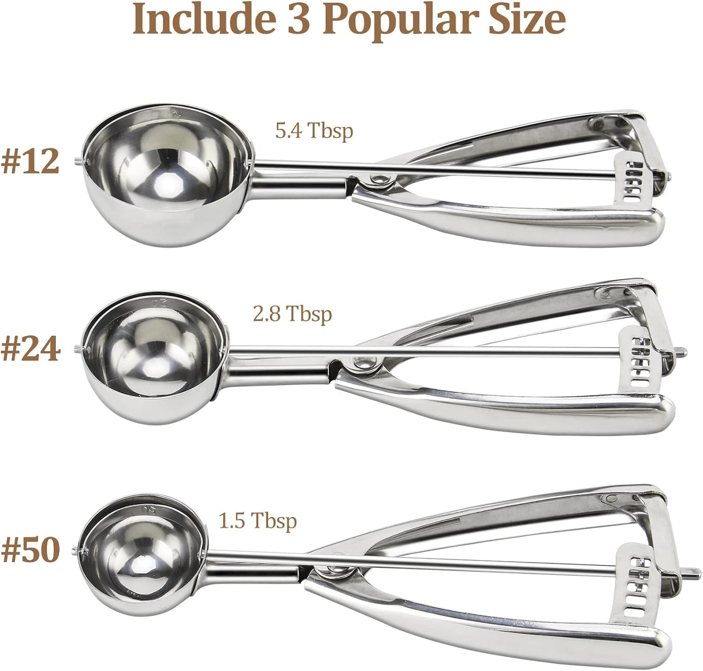 Cookie Scoop for Baking Set of 3 - Ice Cream Scoop Stainless Steel - Ice Cream Scooper with Trigger Release for Melon Baller