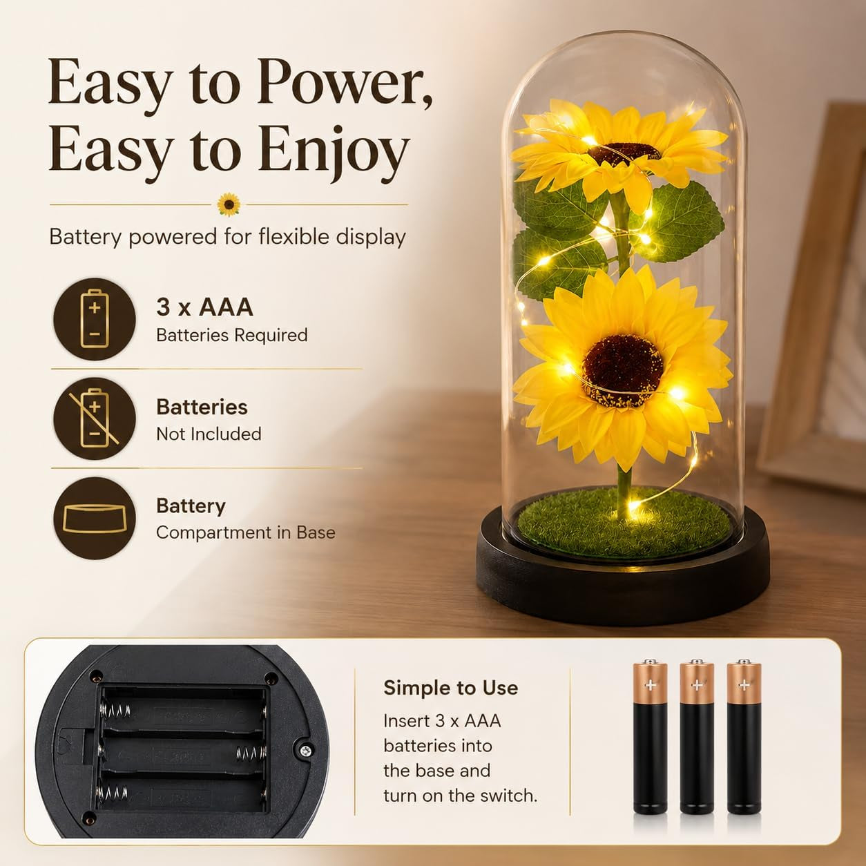 Mothers Day Sunflower Gifts for Women,Sun Flowers Home Decor,Preserved Sunflower in Glass Dome,Present for Christmas,Birthday,Mothers Day