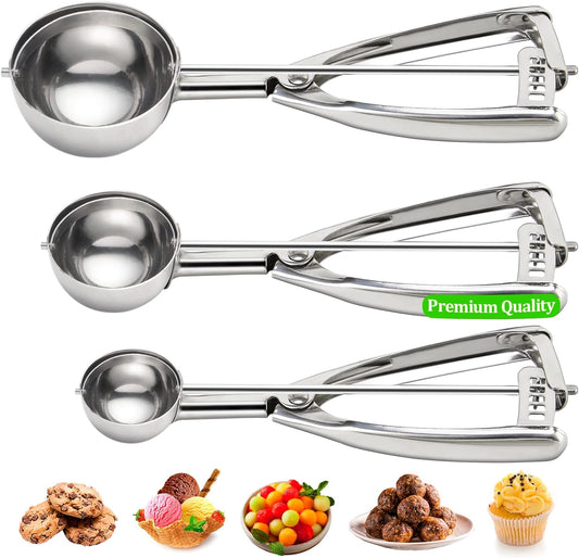 Cookie Scoop for Baking Set of 3 - Ice Cream Scoop Stainless Steel - Ice Cream Scooper with Trigger Release for Melon Baller