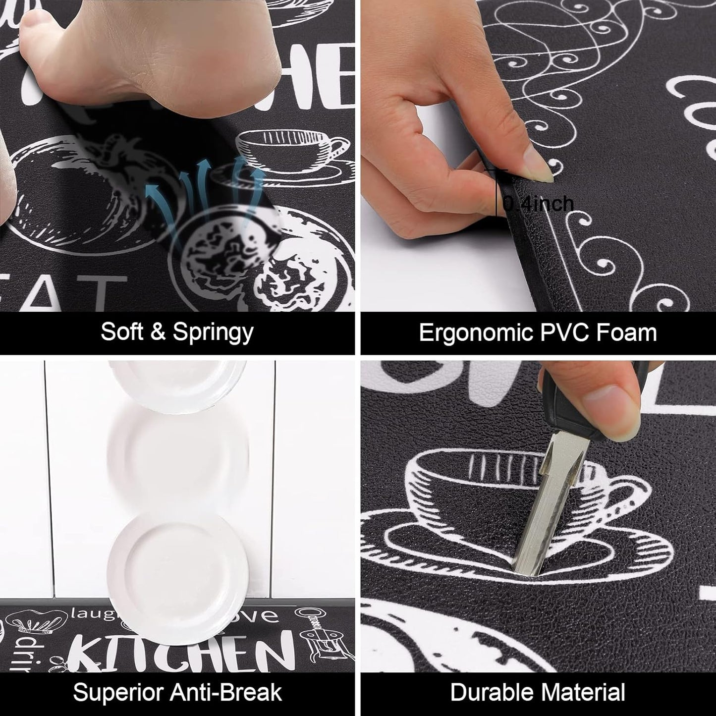 Kitchen Rugs Set of 2, Cushioned anti Fatigue Kitchen Mats for Floor, Non Slip Waterproof Comfort Standing Desk Mat Carpet for Sink, Stove, Laundry Room, Black